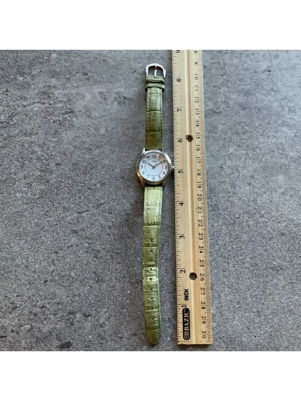 Timex Women’s Watch Silver Tone With White Dial And Light Green Leather Band B-N